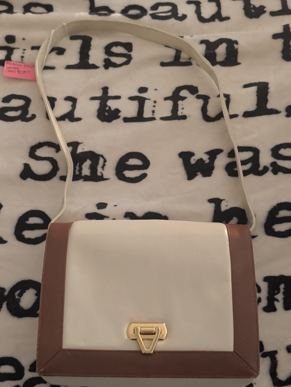Valentina Rangoni Cream and Brown Leather Shoulder Bag Gold Tone Accent